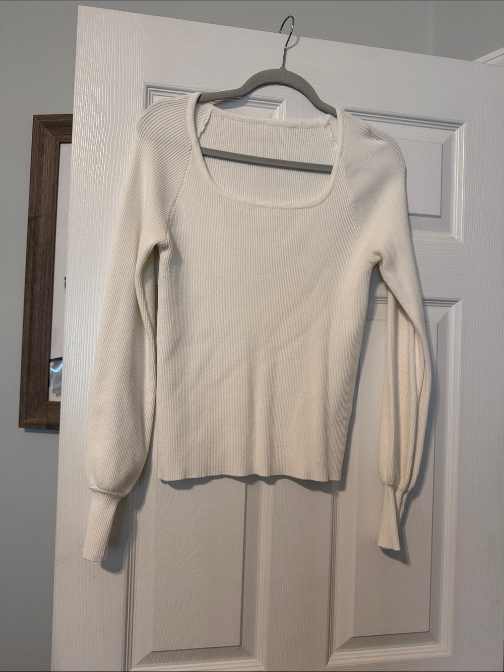 Women's Cream Ribbed Square-Neck Sweater